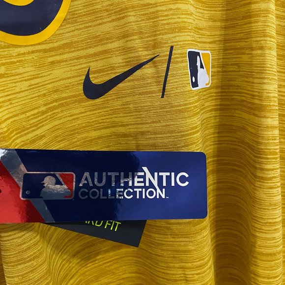 Nike Milwaukee Brewers Authentic Collection Velocity Practice Shirt Gold Mens XL - Picture 4 of 8